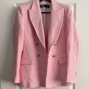 Zara Light Pink Textured Blazer